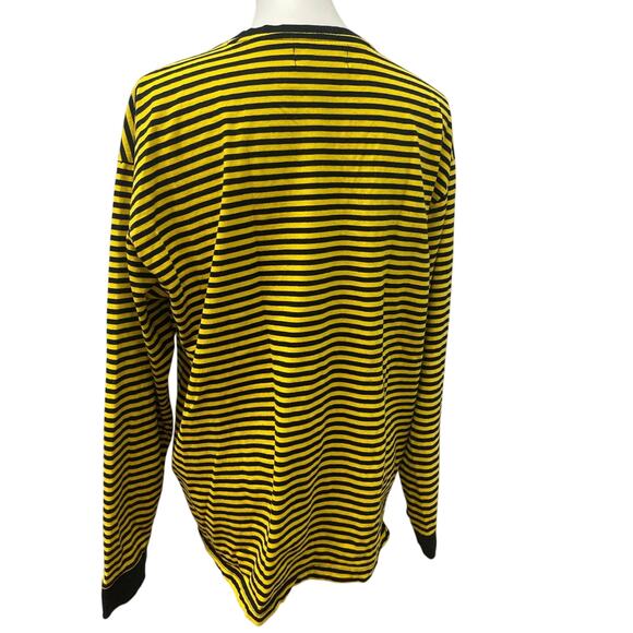 Forever 21 Men XL Stay Humble Black Yellow Striped Long Sleeve Crew Neck Tee - Picture 3 of 4